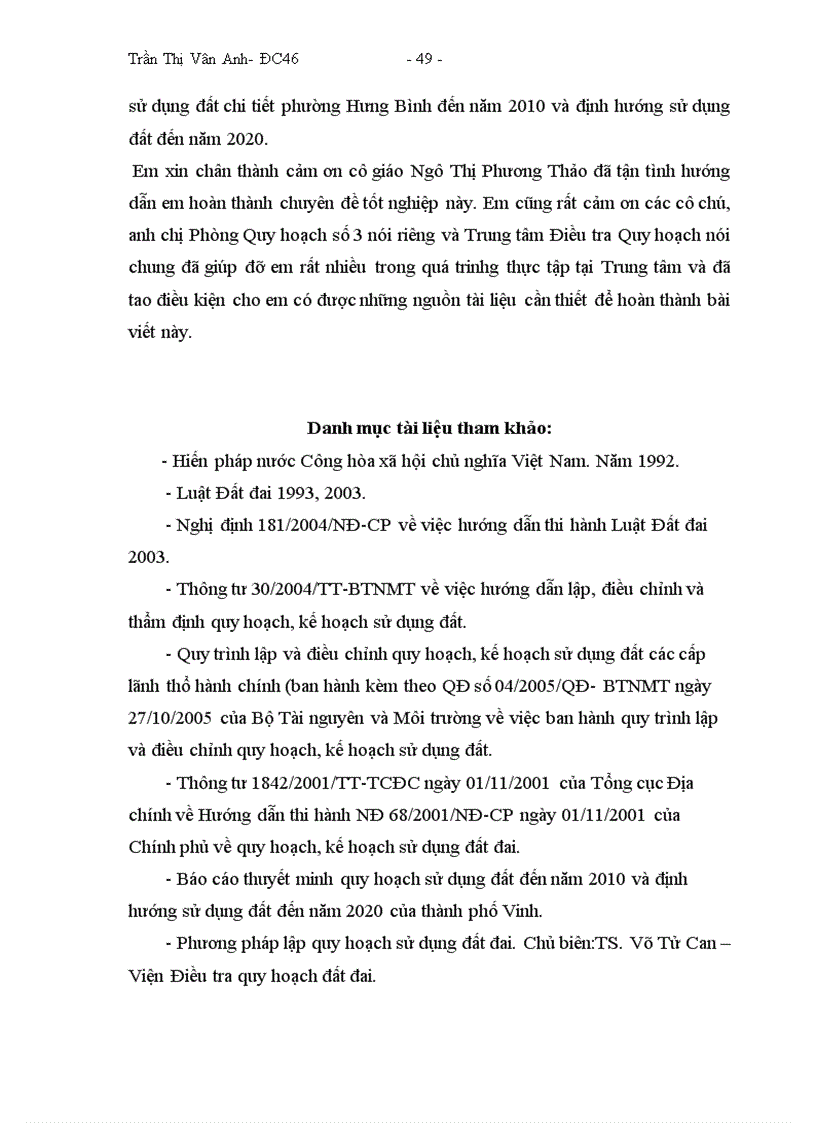 image for page Hoàn thiện công tác quy hoạch sử dụng đất chi tiết đến năm 2010 và định hướng sử dụng đất đến năm 2020 của phường Hưng Bình thành phố Vinh