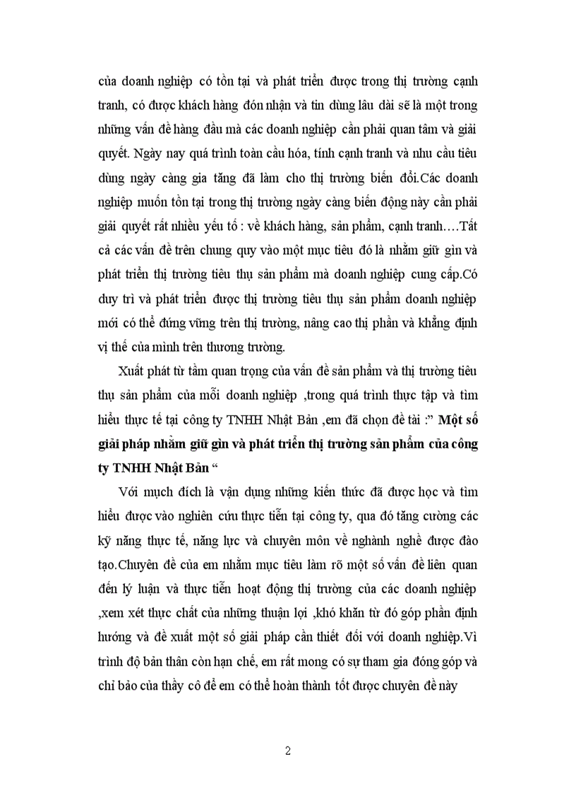 Một số giải pháp nhằm giữ gìn và phát triển thị trường sản phẩm của công ty TNHH Nhật Bản
