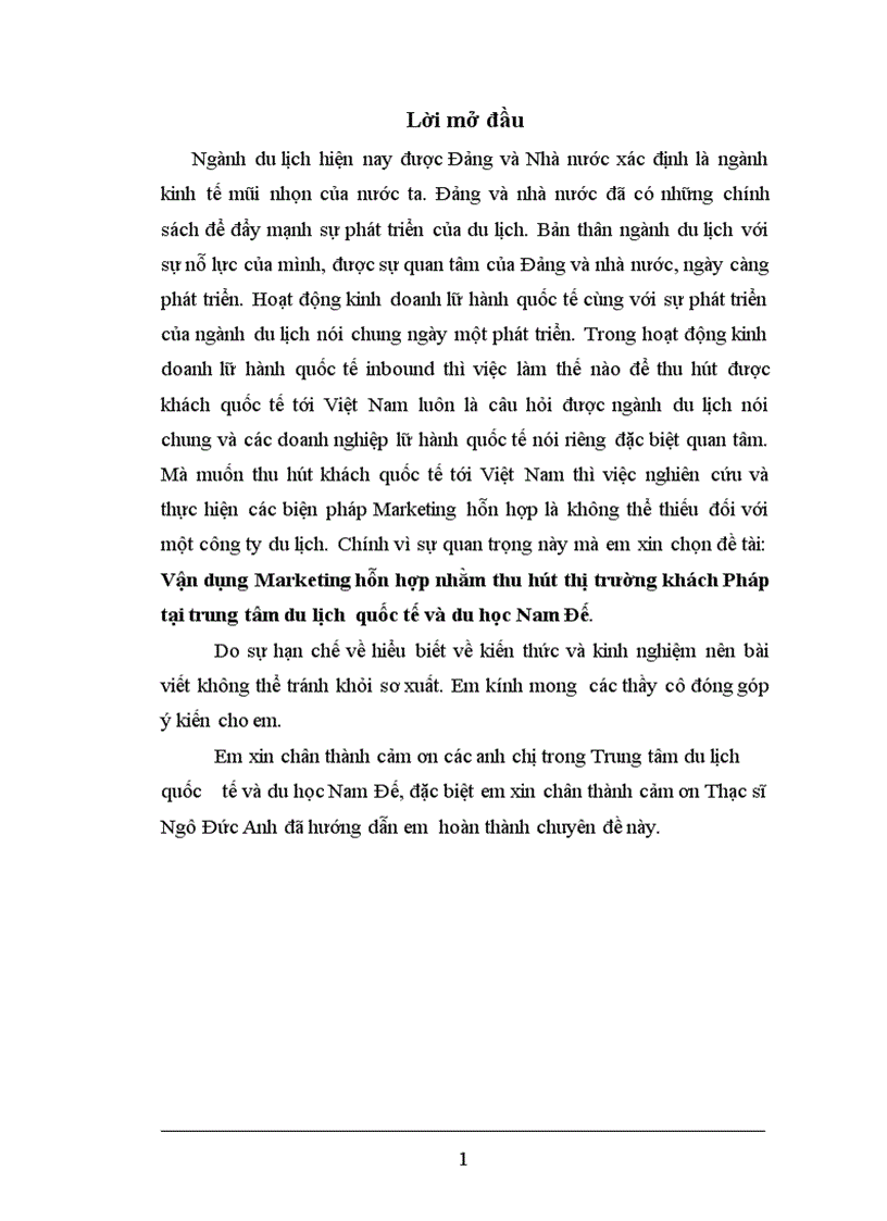 image for page Vận dụng Marketing hỗn hợp nhằm thu hút thị trường khách Pháp tại trung tâm du lịch quốc tế và du học Nam Đế