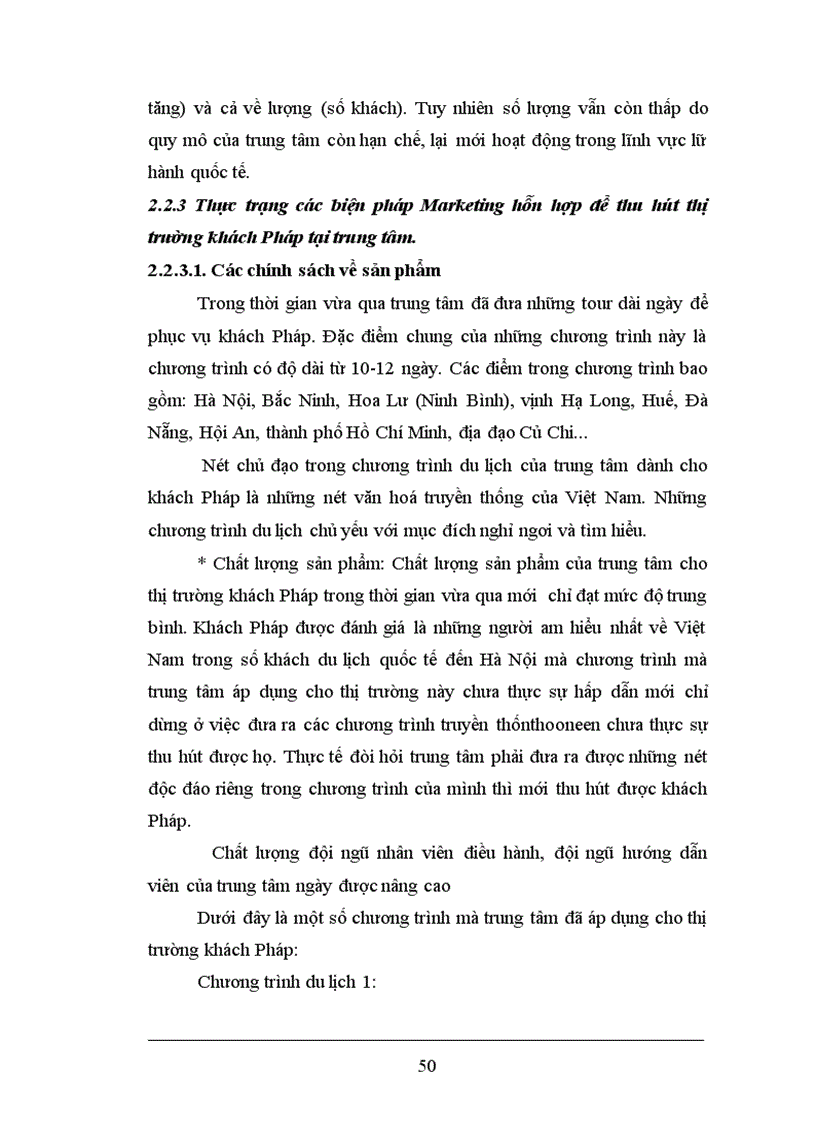 image for page Vận dụng Marketing hỗn hợp nhằm thu hút thị trường khách Pháp tại trung tâm du lịch quốc tế và du học Nam Đế