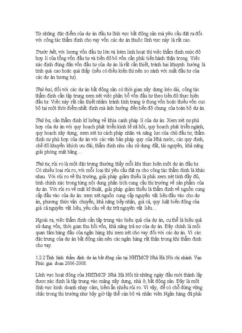 image for page Hoàn thiện công tác thẩm định dự án đầu tư lĩnh vực bất động sản tại Ngân hàng thương mại cổ phần Nhà Hà Nội chi nhánh Vạn Phúc