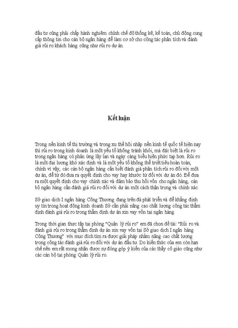 image for page Rủi ro và đánh giá rủi ro trong thẩm định dự án xin vay vốn tại Sở giao dịch I ngân hàng Công Thương