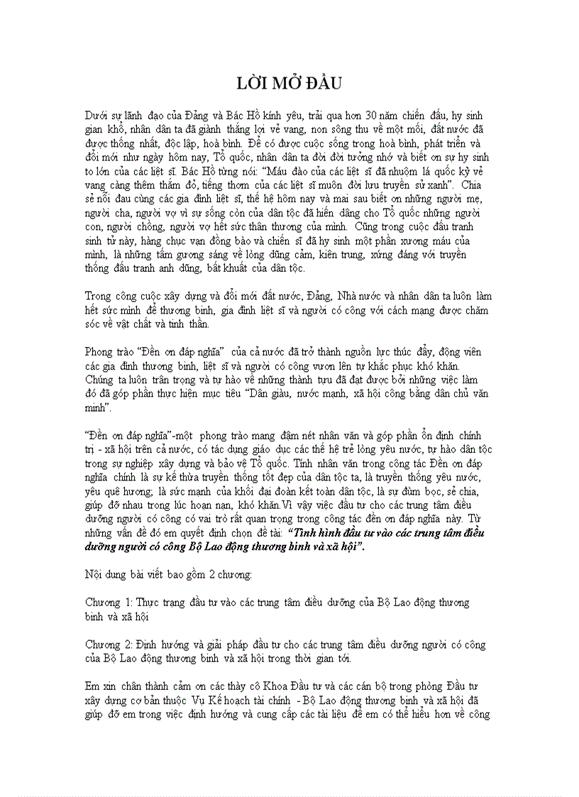 image for page Tình hình đầu tư vào các trung tâm điều dưỡng người có công Bộ Lao động thương binh và xã hội