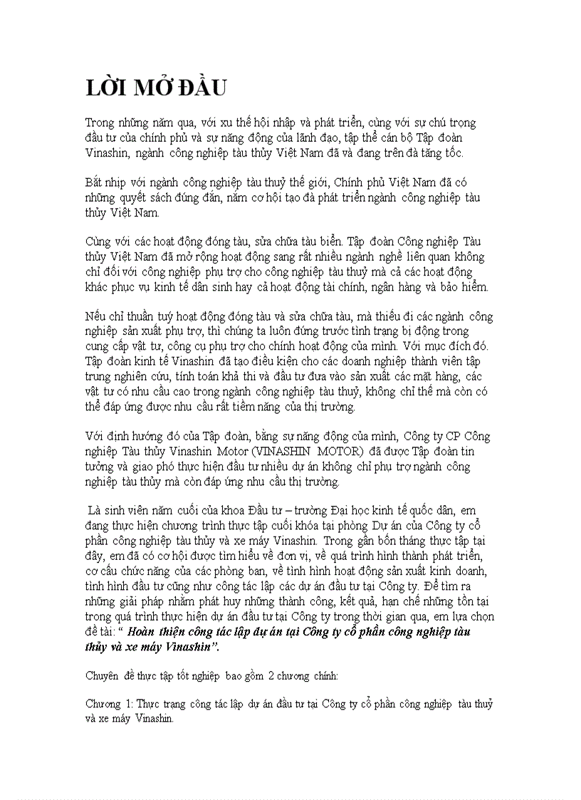 image for page Hoàn thiện công tác lập dự án tại Công ty cổ phần công nghiệp tàu thủy và xe máy Vinashin