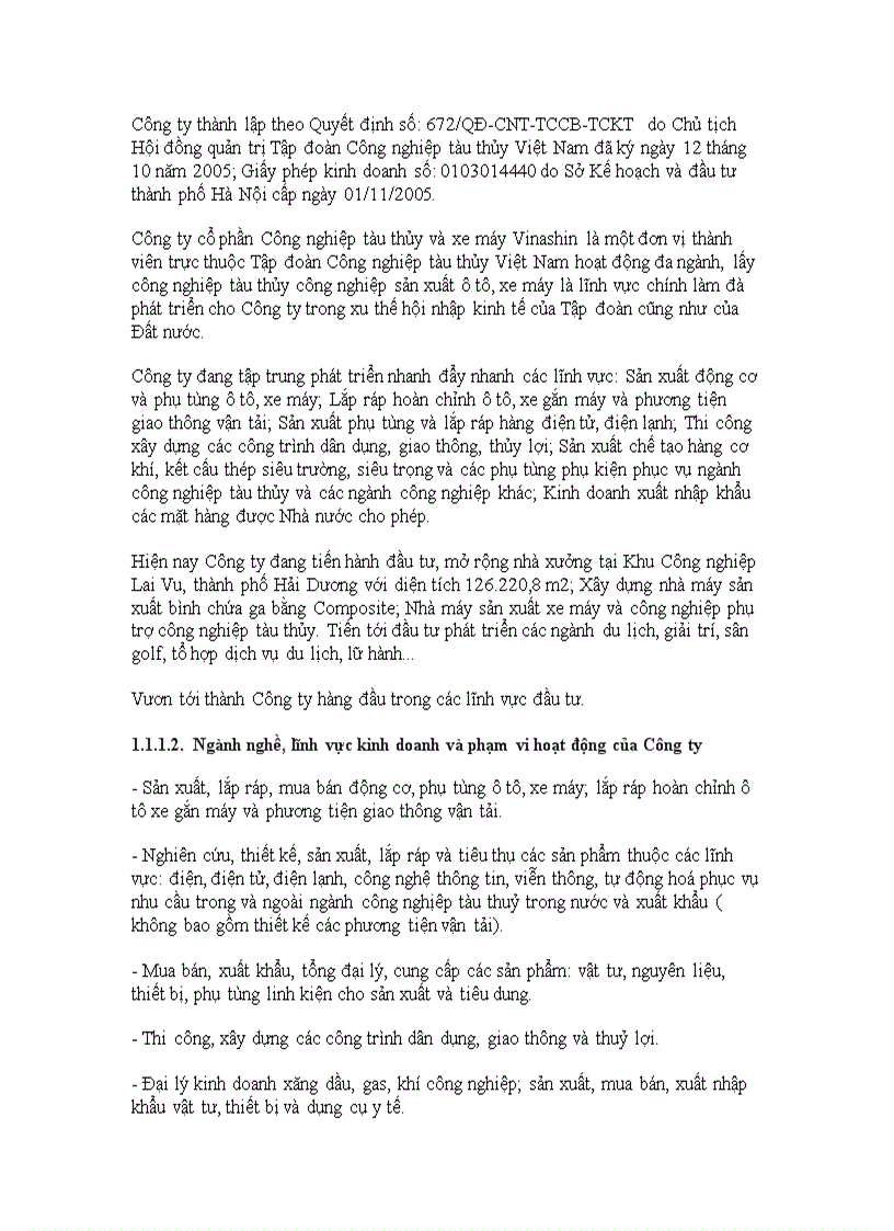 image for page Hoàn thiện công tác lập dự án tại Công ty cổ phần công nghiệp tàu thủy và xe máy Vinashin