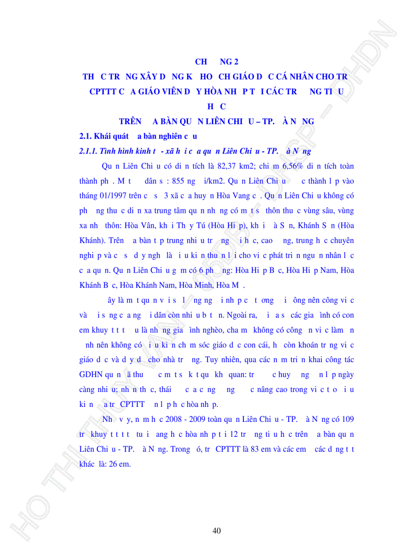 image for page Thực trạng xây dựng KHGDCN cho trẻ CPTTT của giáo viên dạy hoà nhập tại các trường tiểu học trên địa bàn quận Liên Chiểu TP Đà Nẵng