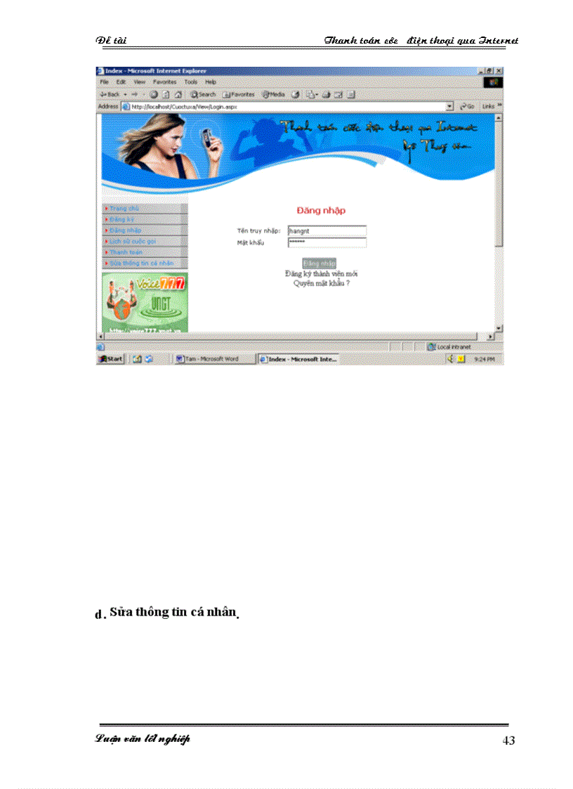 image for page Xây dựng Wed side thanh toán cước điện thoại qua Internet