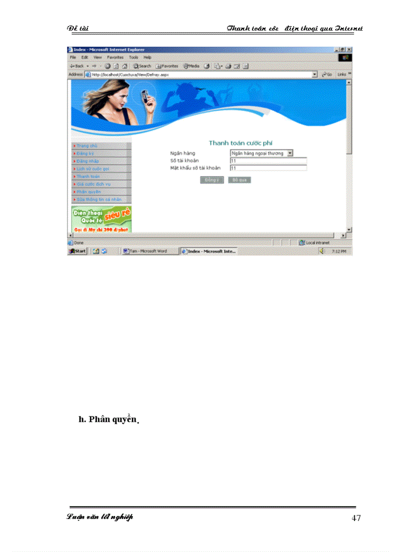 image for page Xây dựng Wed side thanh toán cước điện thoại qua Internet