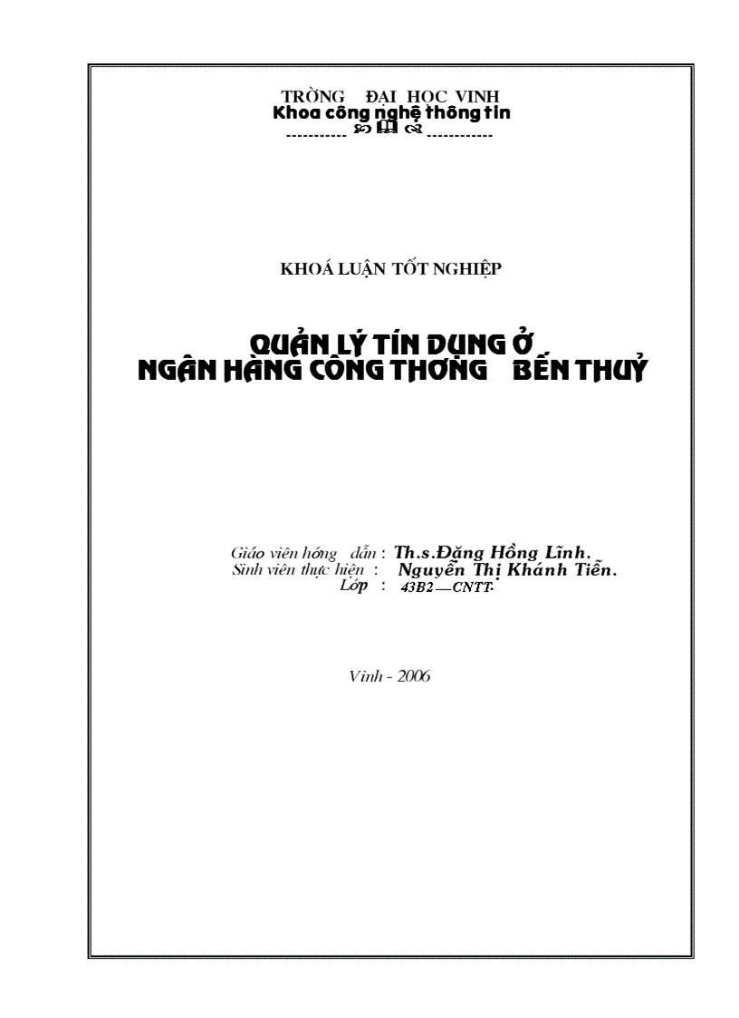 image for page Quản lý tín dụng ở ngân hàng công thương Bến Thuỷ bằng ngôn ngữ lập trình Visual Basic