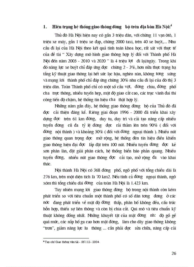 image for page Hiện trạng hệ thống giao thông đường bộ và một số giải pháp nhằm nâng cao hiệu quả của công tác nâng cấp và cải tạo hệ thống giao thông đường bộ trên địa bàn Hà Nội