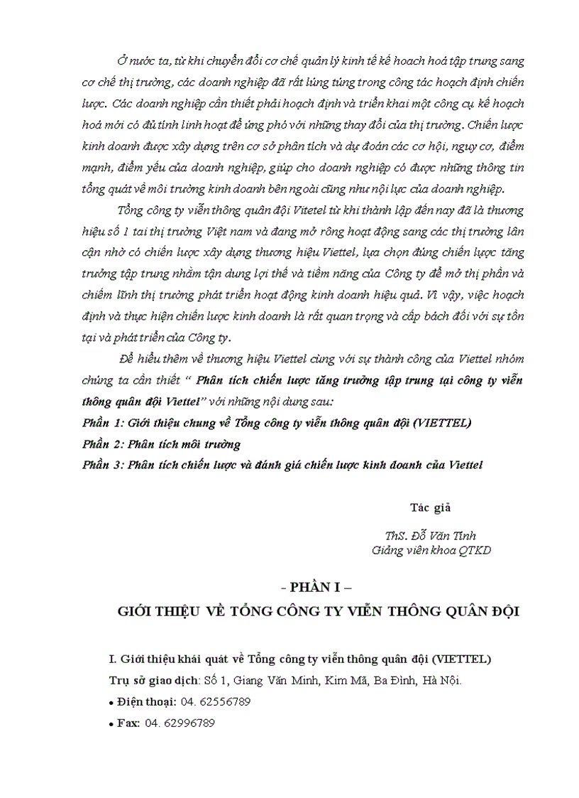 image for page Phân tích chiến lược tăng trưởng tập trung tại công ty viễn thông quân đội Viettel