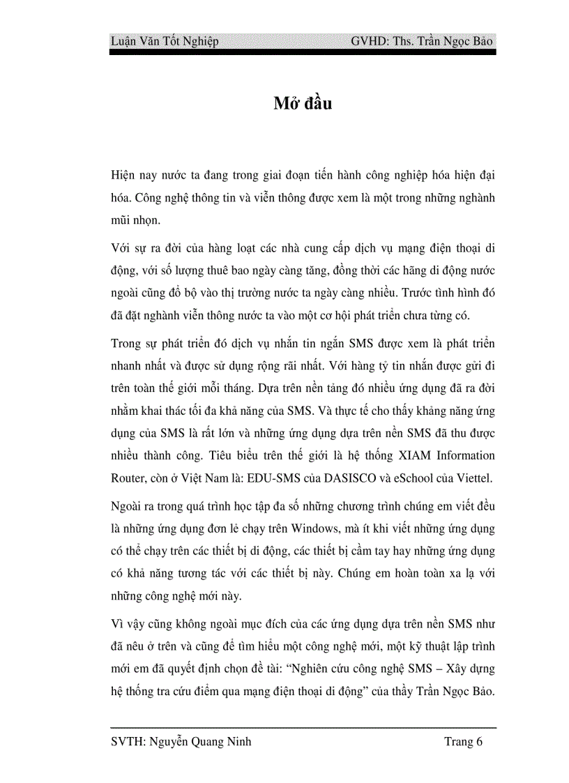 image for page Nghiên cứu công nghệ SMS và xây dựng hệ thống tra cứu điểm qua mạng điện thoại di động