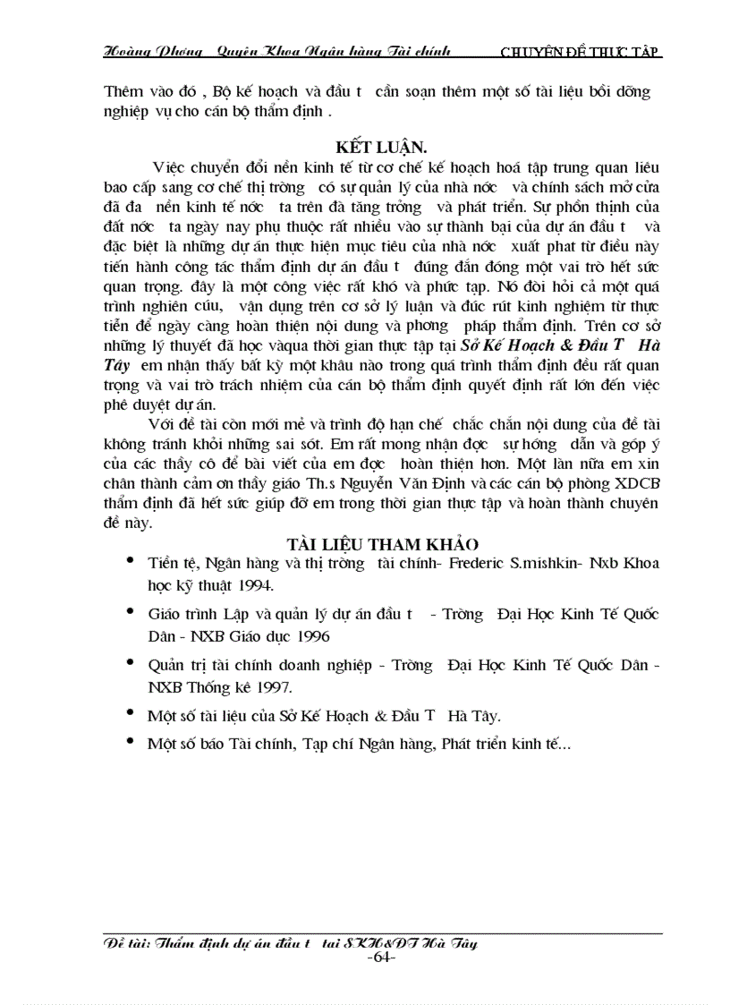 image for page Một số ý kiến về công tác thẩm định dự án đầu tư tại Sở kế hoạch đầu tư Hà Tây
