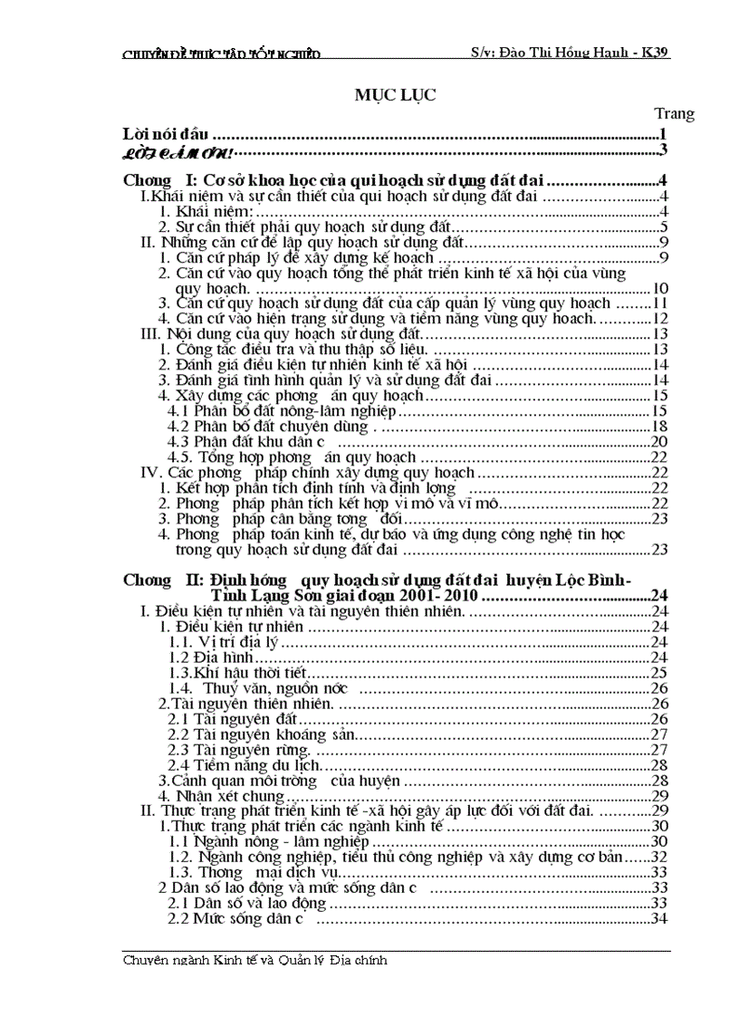 image for page Cơ sở khoa học của quy hoạch sử dụng đất đai huyện Lộc Bình Tỉnh Lạng Sơn thời kỳ 2001 2010