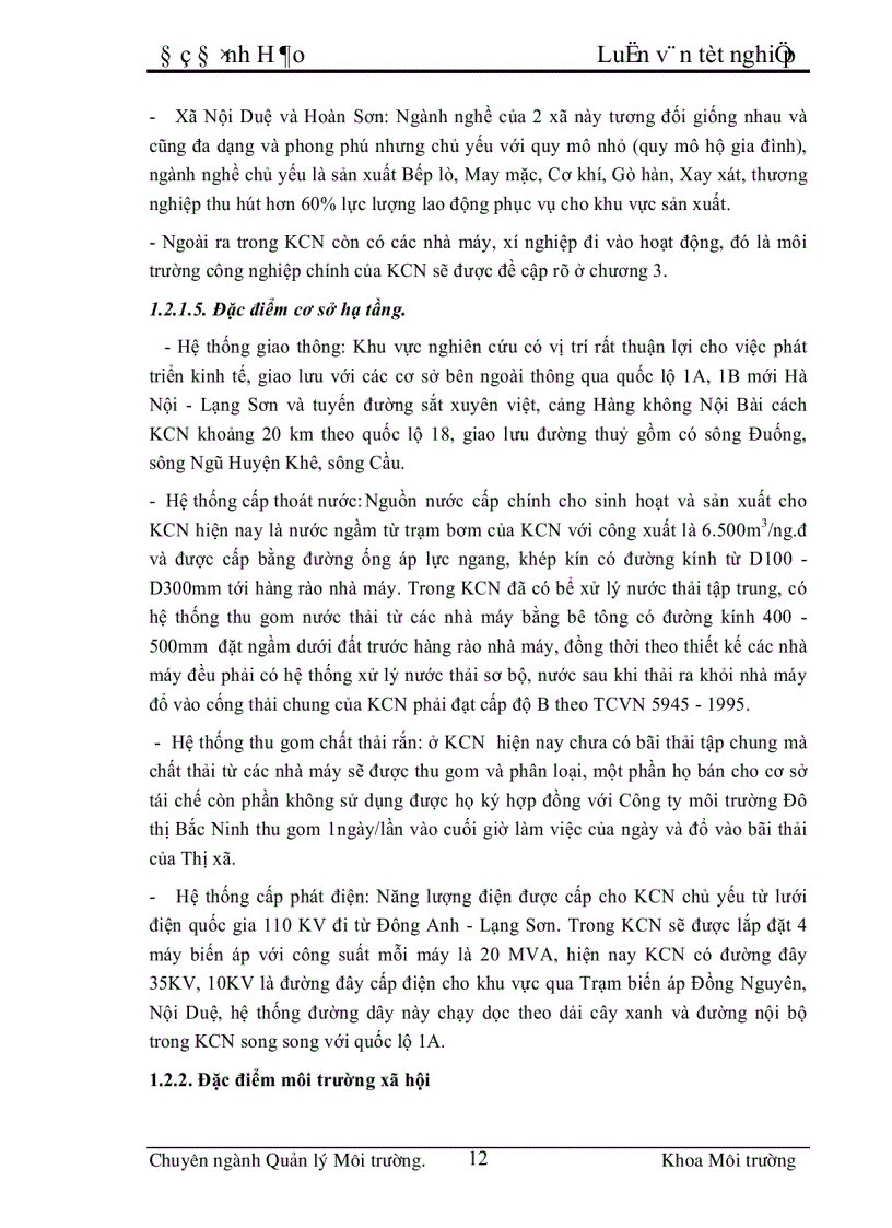 image for page Những vấn đề chủ yếu đánh giá tác động môi trường và một số kiến nghị về bảo vệ môi trường cho khu công nghiệp Tiên Sơn