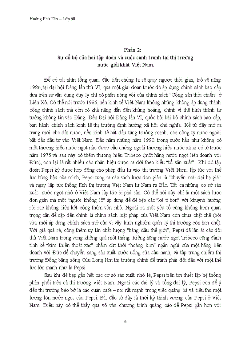 Pepsi cuộc cạnh tranh của các ông lớn trong thị trường việt nam nhân tố quan trọng dẫn đến thành công