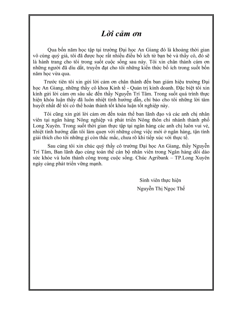 image for page Phân tích hoạt động tín dụng ngắn hạn tại Ngân hàng Nông nghiệp Phát triển Nông thôn chi nhánh thành phố Long Xuyên