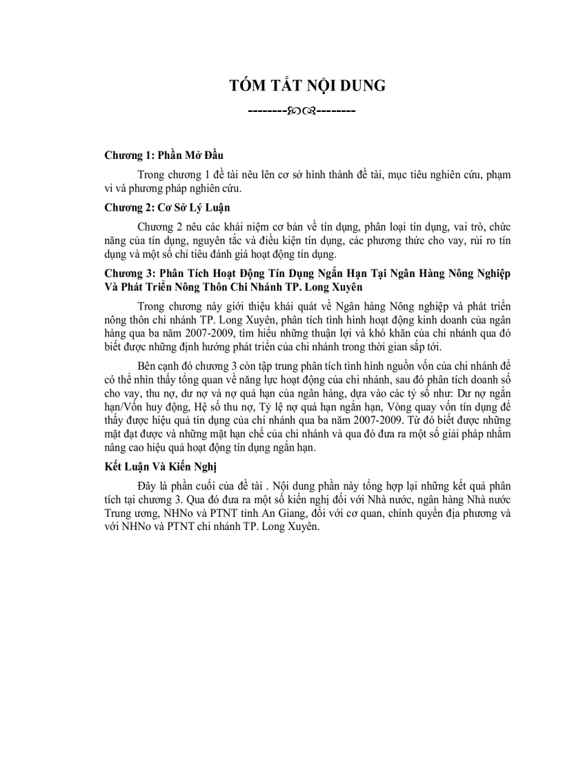 image for page Phân tích hoạt động tín dụng ngắn hạn tại Ngân hàng Nông nghiệp Phát triển Nông thôn chi nhánh thành phố Long Xuyên