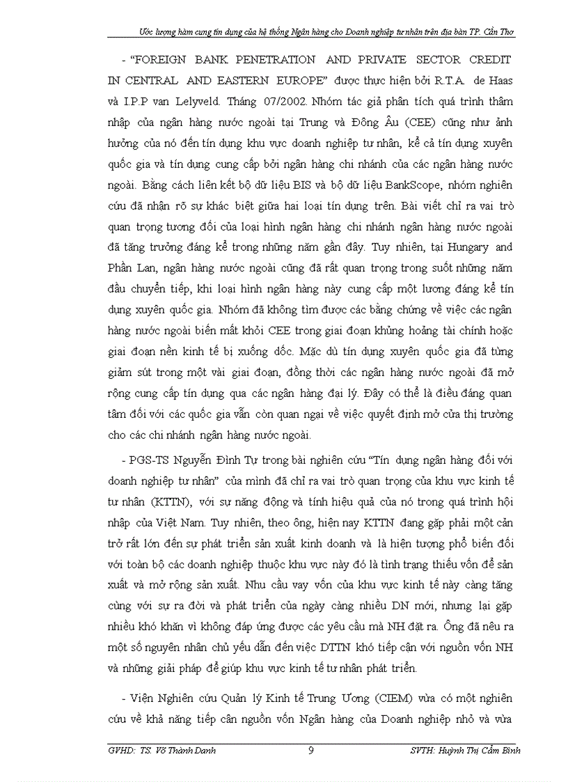 image for page Ước lượng hàm cung tín dụng của hệ thống ngân hàng cho doanh nghiệp tư nhân trên địa bàn thành phố Cần Thơ