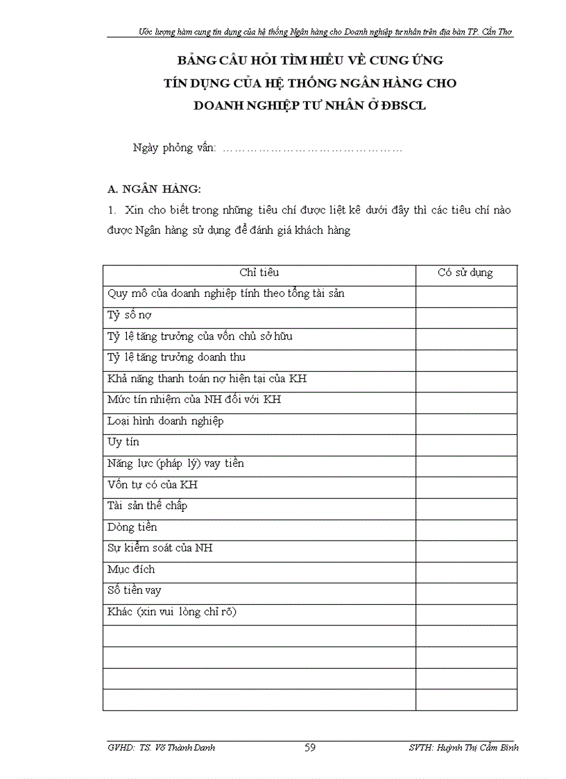 image for page Ước lượng hàm cung tín dụng của hệ thống ngân hàng cho doanh nghiệp tư nhân trên địa bàn thành phố Cần Thơ