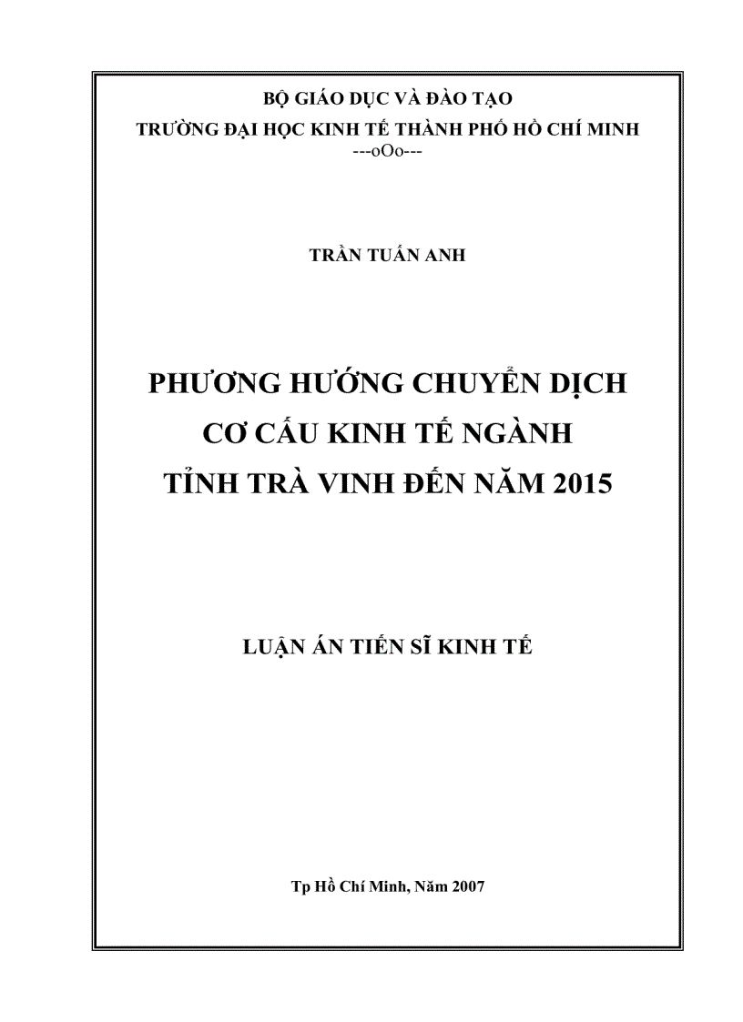 image for page Luận án tiến sỹ Phương pháp chuyển dịch cơ cấu kinh tế ngành tỉnh Trà Vinh đến năm 2015