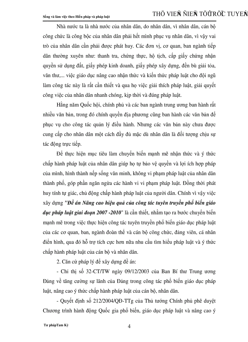 image for page Nâng cao hiệu quả của công tác tuyên truyền phổ biến giáo dục pháp luật giai đoạn 2007 2010 Ban hành kèm theo Quyết định số 01 2007 QĐ UBND ngày 25 01 2007 của Uỷ ban nhân dân thành phố Tam Kỳ