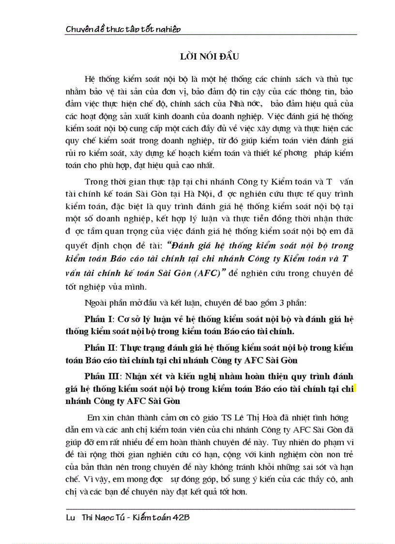 image for page Đánh giá hệ thống kiểm soát nội bộ trong kiểm toán Báo cáo tài chính tại chi nhánh Công ty Kiểm toán và Tư vấn tài chính kế toán Sài Gòn AFC