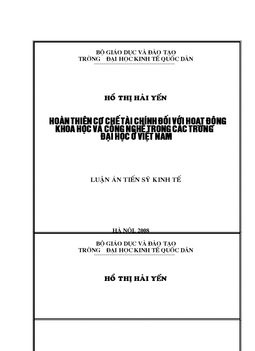 Hoàn thiện cơ chế tài chính đối với hoạt động KH CN trong các trường đại học ở Việt Nam