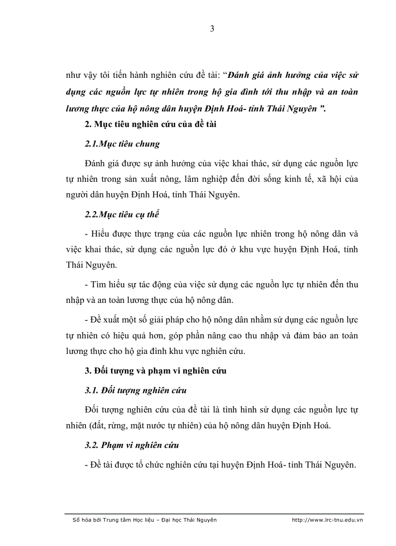 image for page Đánh giá ảnh hưởng của việc sử dụng các nguồn lực tự nhiên trong hộ gia đình tới thu nhập và an toàn lương thực của hộ nông dân huyện Định Hoá tỉnh Thái Nguyên