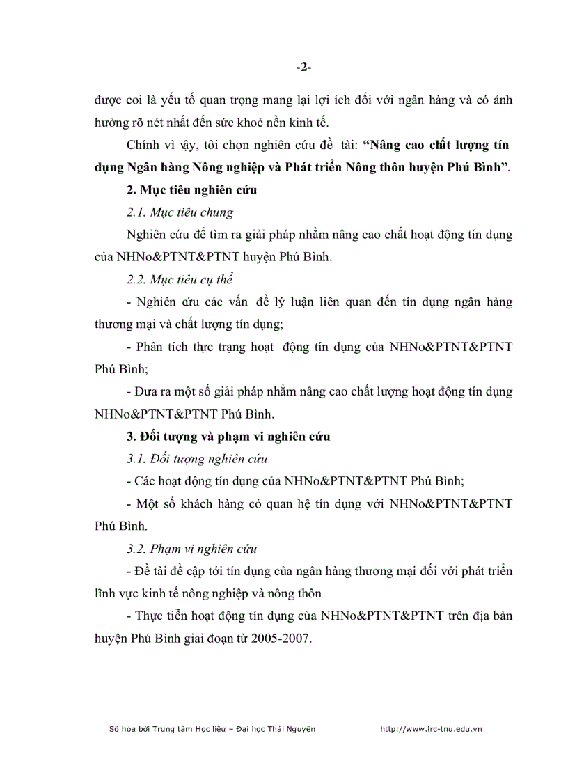 image for page Nâng cao ch ất lượng tín dụng Ngân hàng Nông nghiệp và Phát triển Nông thôn huyện Phú Bình