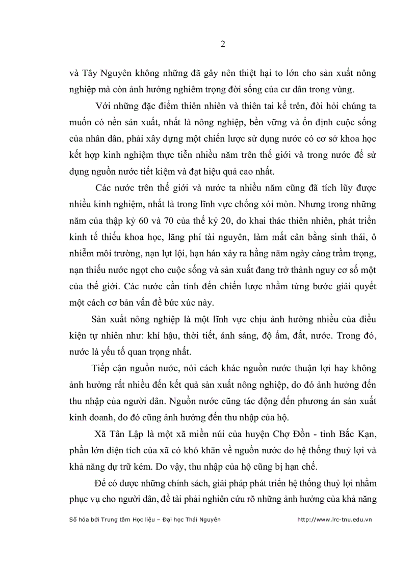 image for page Ảnh hưởng của việc tiếp cận nguồn nước đến thu nhập của hộ nông dân xã Tân Lập huyện Chợ Đồn Bắc Kạn