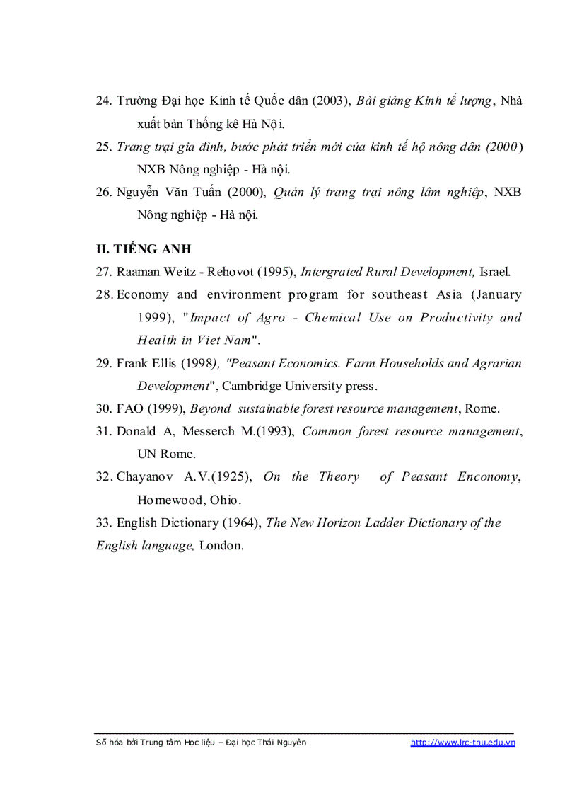 image for page Nghiên cứu khả năng phát triển kinh tế hộ nông dân theo hướng sản xuất hàng hoá ở Huyện Đồng Hỷ tỉnh Thái Nguyên