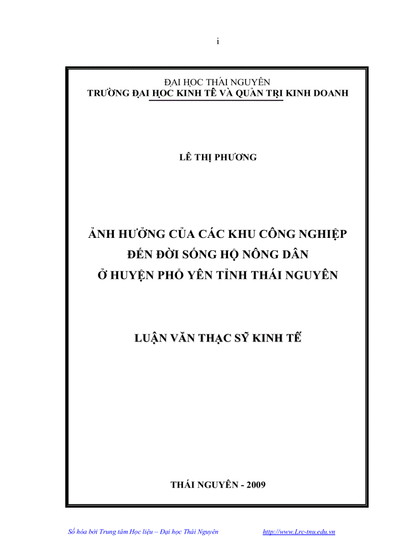 image for page Ảnh hưởng của các khu công nghiệp đến đời sống hộ nông dân ở huyện Phổ Yên tỉnh Thái Nguyên