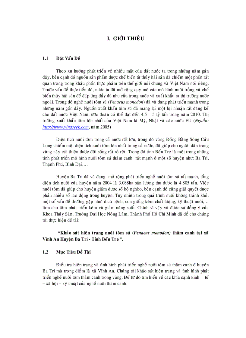 image for page Khảo sát hiện trạng nuôi tôm sú Penaeus monodon thâm canh tại xã Vĩnh An Huyện Ba Tri Tỉnh Bến Tre