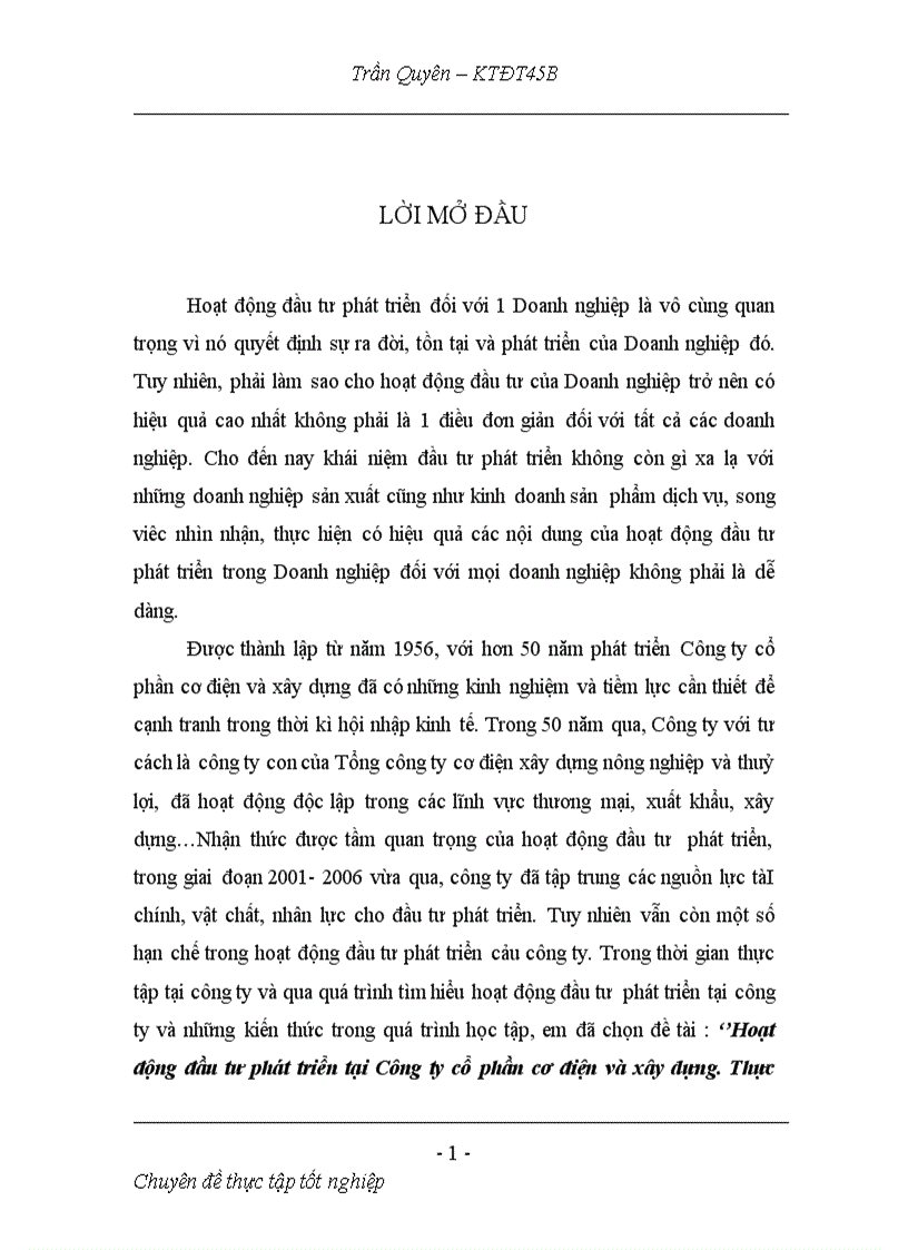 image for page Hoạt động đầu tư phát triển tại Công ty cổ phần cơ điện và xây dựng Thực trạng và giải pháp