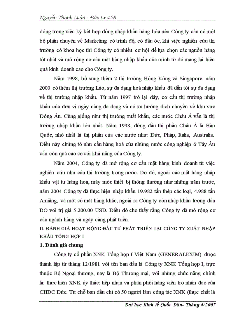 image for page Thực trạng và giải pháp của hoạt động đầu tư phát triển trong công ty XNK Tổng Hợp I