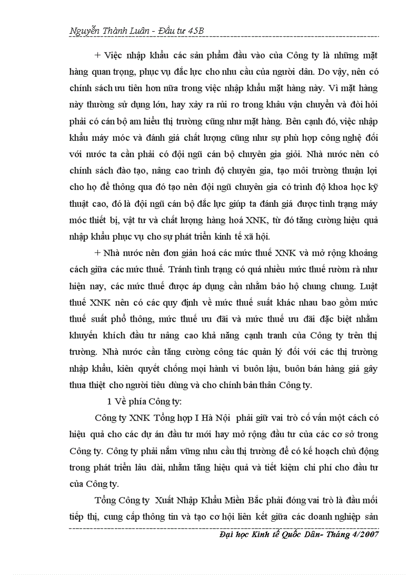 image for page Thực trạng và giải pháp của hoạt động đầu tư phát triển trong công ty XNK Tổng Hợp I