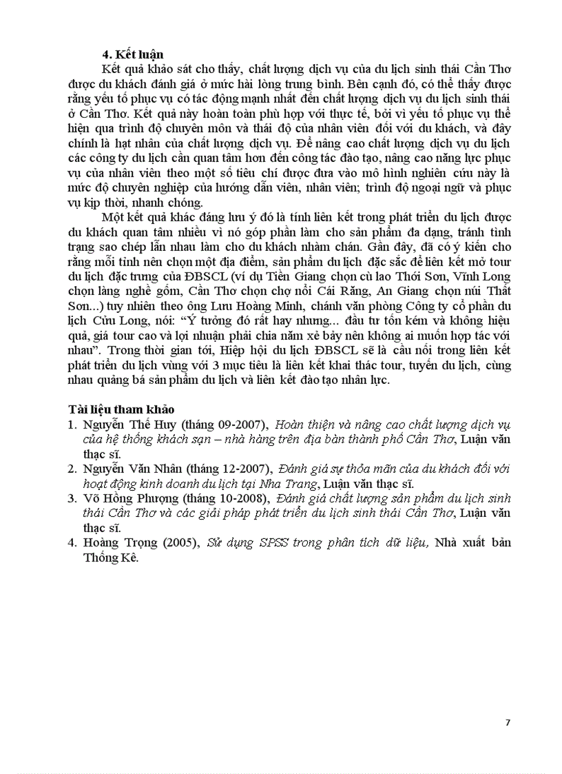 image for page Phân tích các nhân tố ảnh hưởng đến chất lượng dịch vụ và một số giải pháp phát triển du lịch sinh thái cần thơ