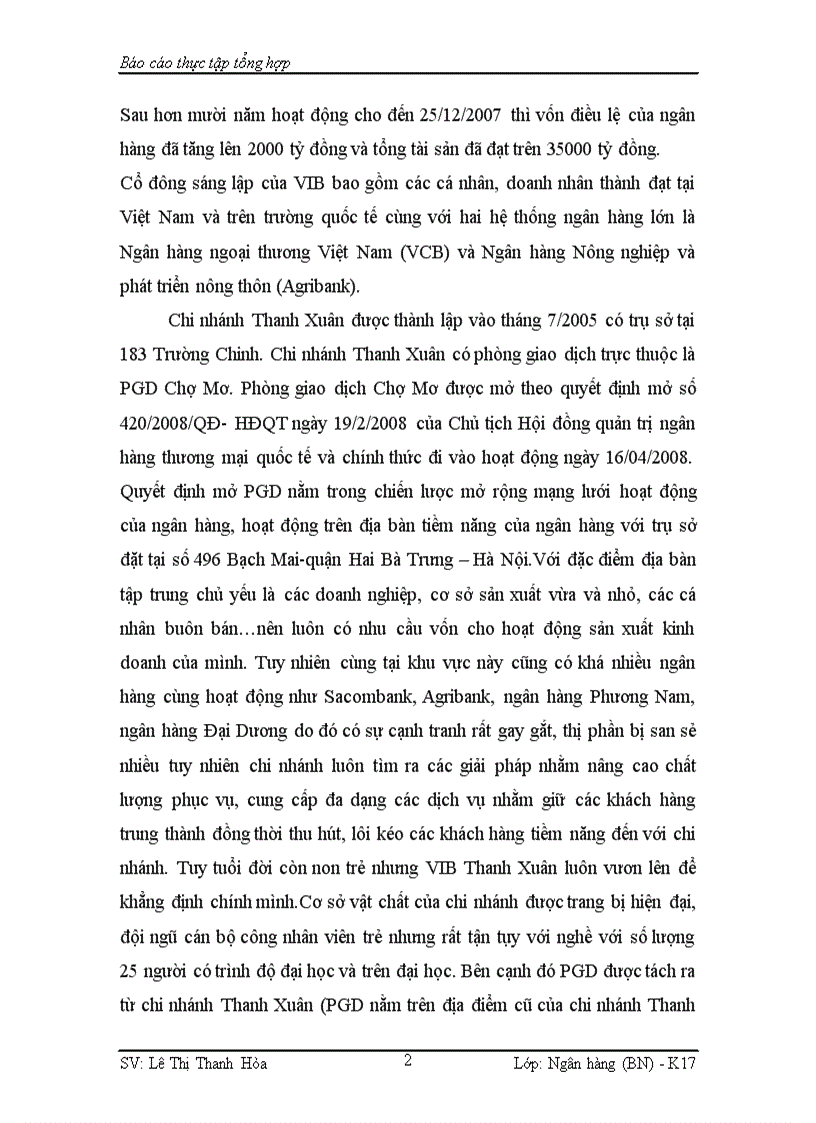 Báo cáo thực tập tại Ngân hàng thương mại cổ phần Quốc tế Việt Nam Viet Nam International Bank hay viết tắt là VIBank