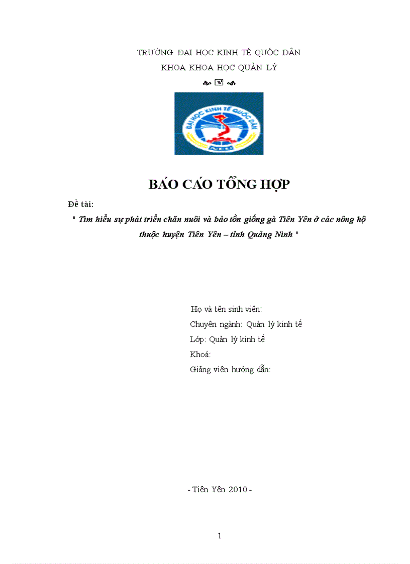 image for page Tìm hiểu sự phát triển chăn nuôi và bảo tồn giống gà Tiên Yên ở các nông hộ thuộc huyện Tiên Yên tỉnh Quảng Ninh