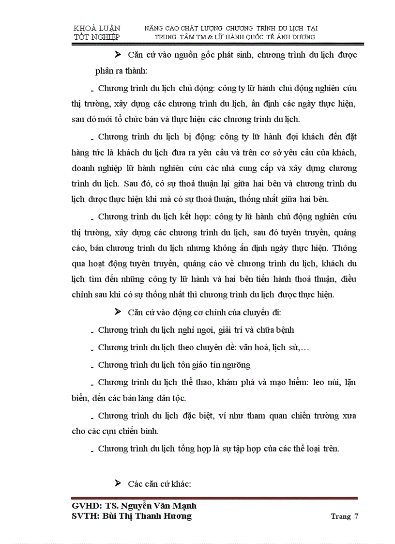 image for page Nâng cao chất lượng chuơng trình du lịch tại trung tâm thuơng mại và lữ hành quốc tế Ánh Duơng