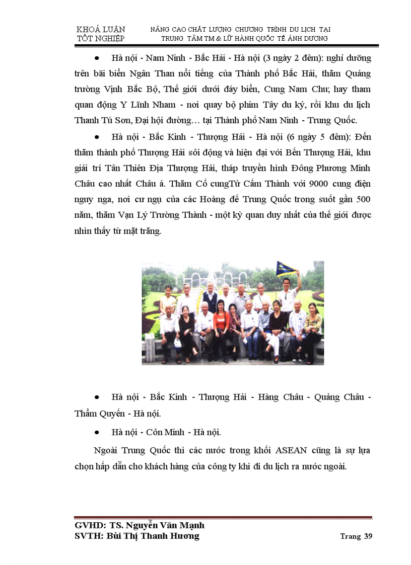 image for page Nâng cao chất lượng chuơng trình du lịch tại trung tâm thuơng mại và lữ hành quốc tế Ánh Duơng