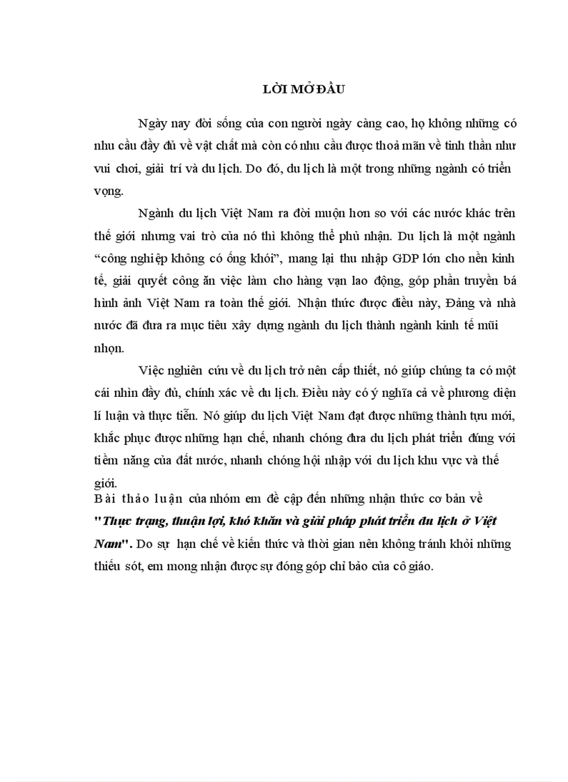 image for page Thực trạng thuận lợi khó khăn và giải pháp phát triển du lịch ở Việt Nam