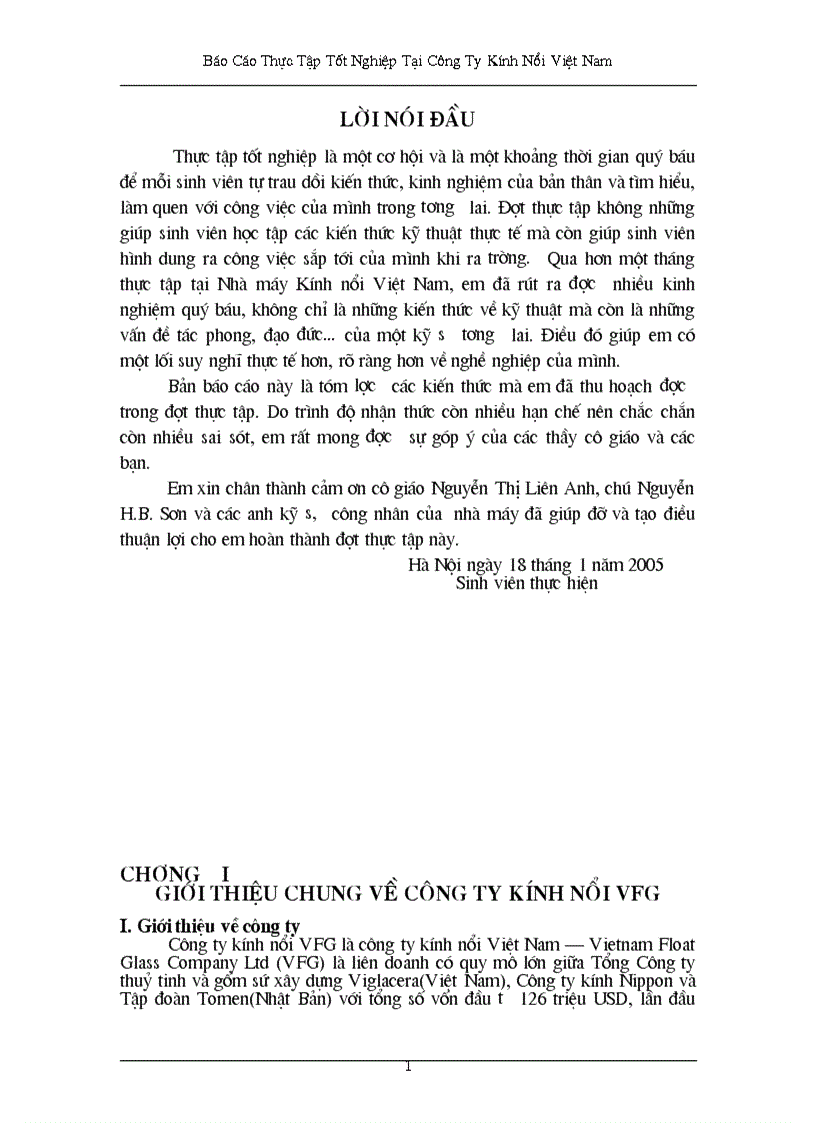 image for page Báo cáo thực tập tốt nghiệp tại công ty Kính Nổi Việt Nam