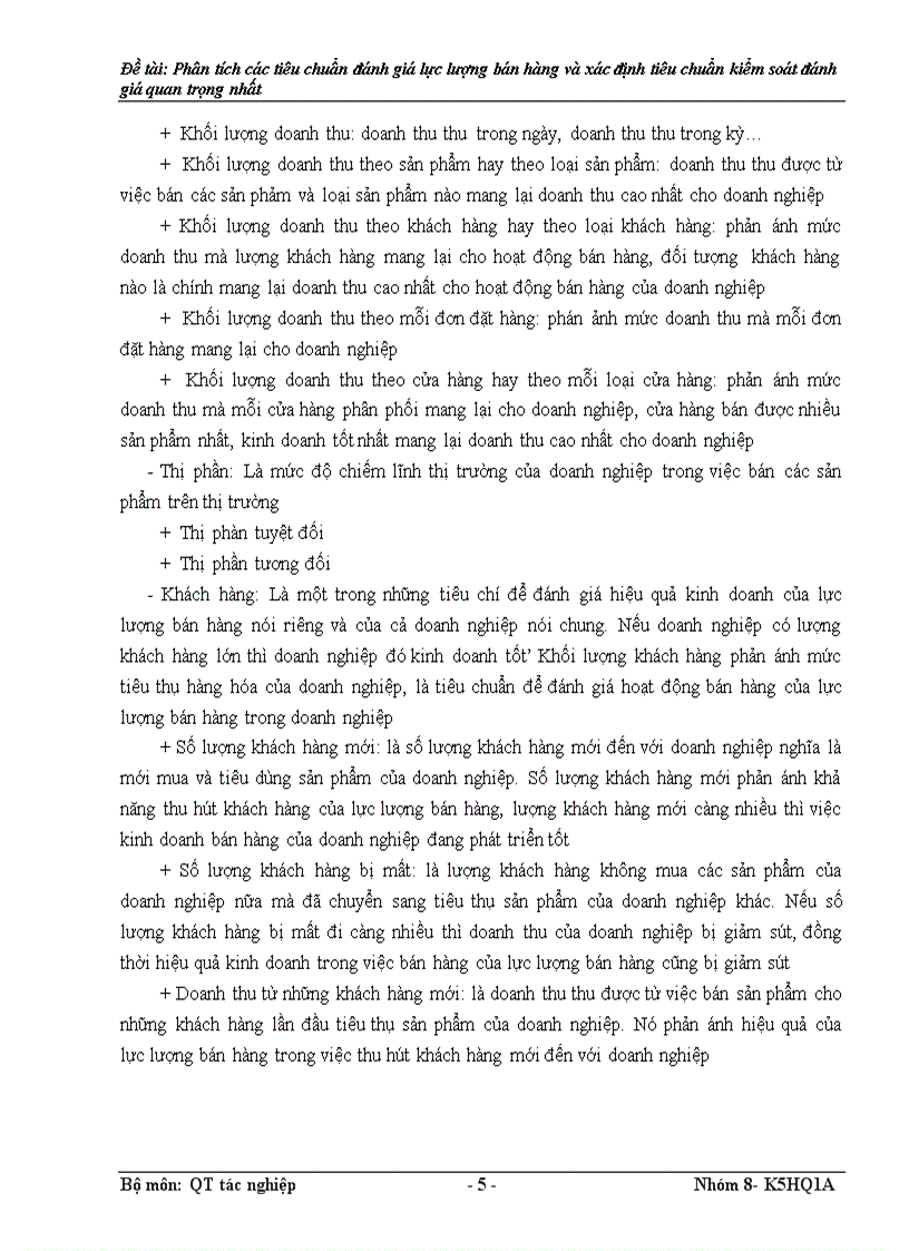 image for page Phân tích các tiêu chuẩn đánh giá lực lượng bán hàng và xác định tiêu chuẩn kiểm soát đánh giá quan trọng nhất