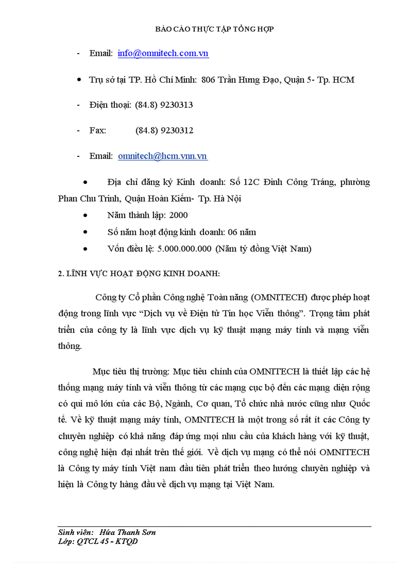 image for page Hoạt động của Công ty Cổ phần Công nghệ Toàn năng OMNITECH