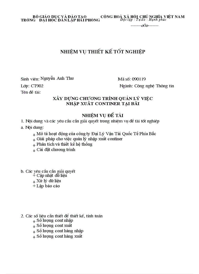 image for page Xây dựng chương trình Quản lý việc nhập xuất continer tại bãi