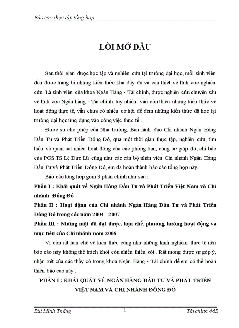 image for page Báo cáo tổng hợp về Chi nhánh Ngân Hàng Đầu Tư và Phát Triển Đông Đô