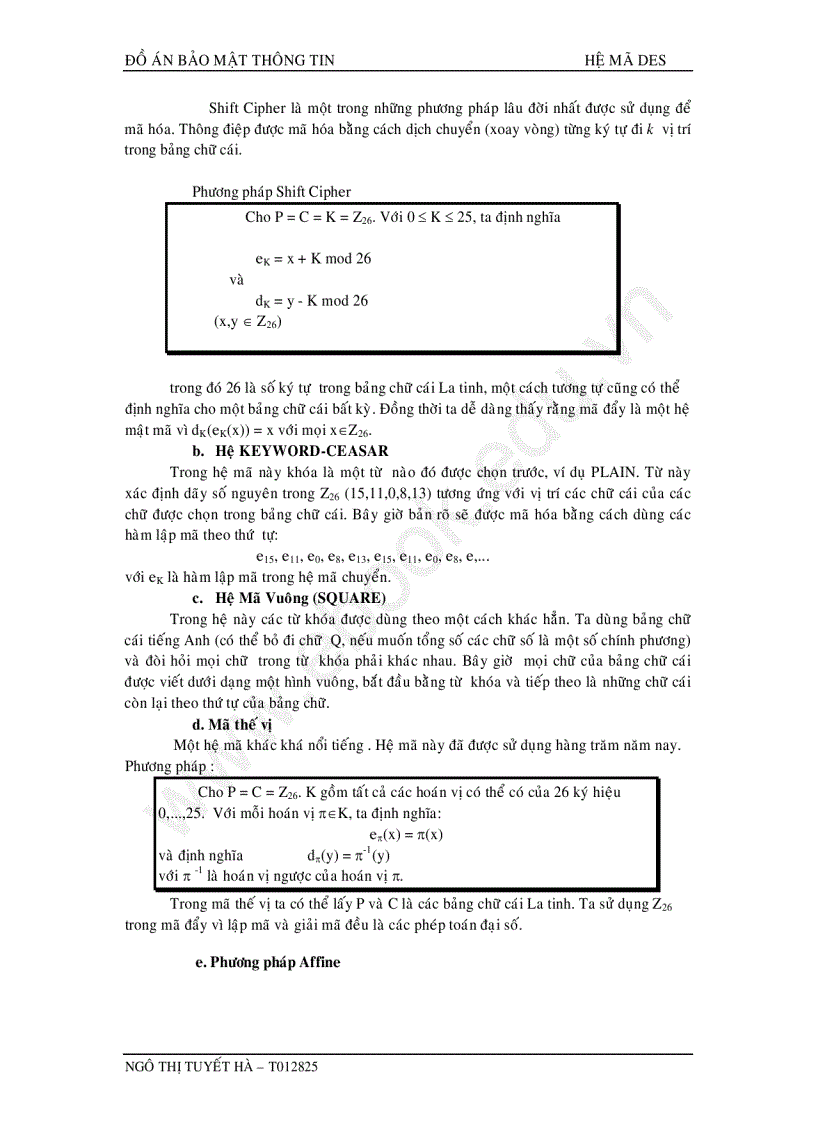 Đồ án về bảo mật thông tin Hệ mã DES