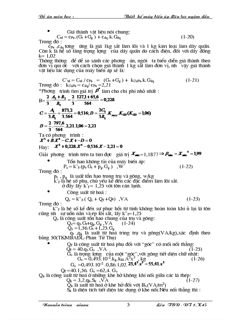 image for page Thiết kế một máy biến áp điện lực ngâm dầu công suất 1600 kVA